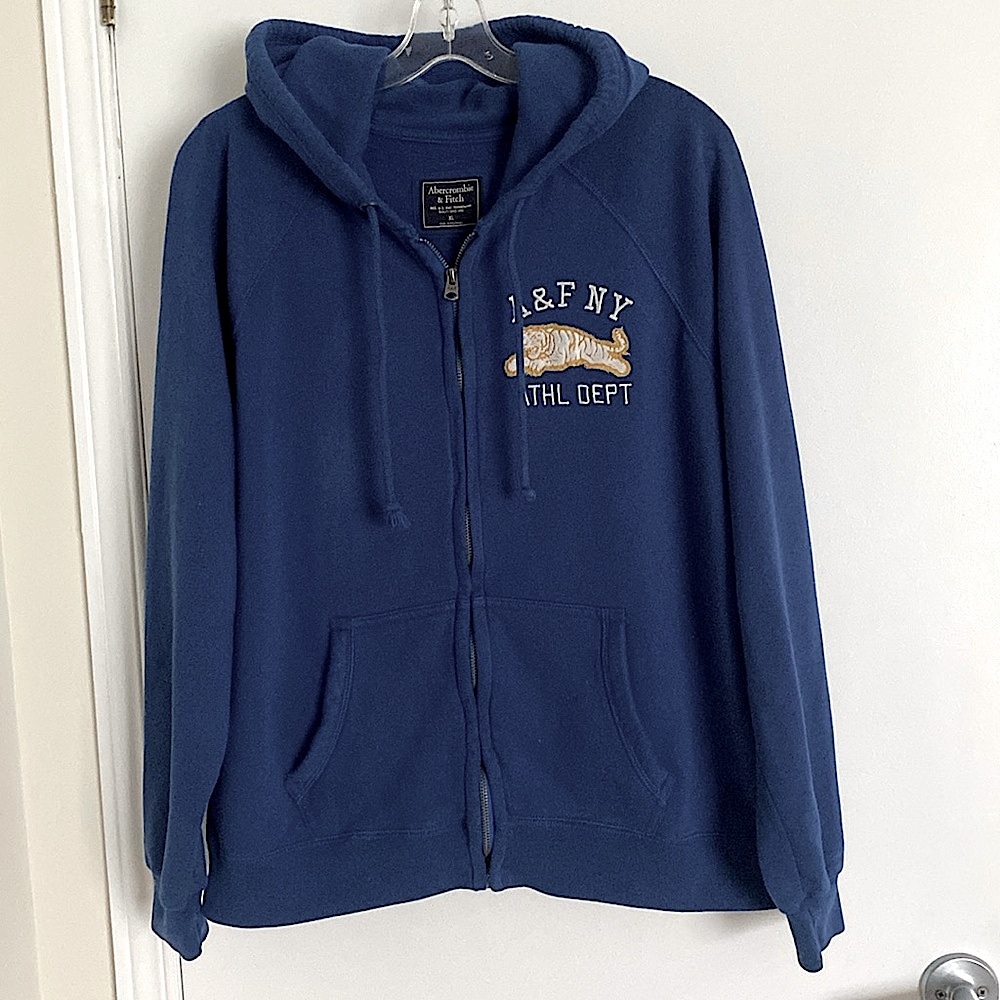 ABERCROMBIE & FITCH, A&F NY Blue hoodie with metal zipper Size XXL Unisex